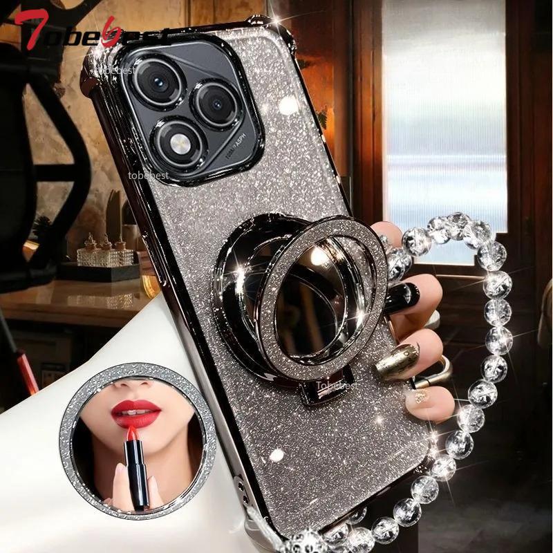 Противоударный Кристальный Браслет с Блестящим Покрытием, Чехол-Подставка для Телефона с Зеркалом Magsafe для Huawei Honor 400 Lite 300 Ultra Pro