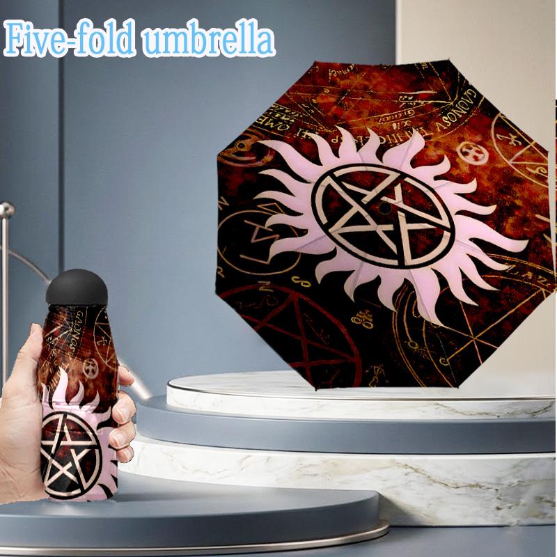 Natural Symbolism Mini Umbrella, 5-Fold, Lightweight, Retractable Umbrella Features 8 Ribs, Ideal for Outdoor Use Birthday Gifts