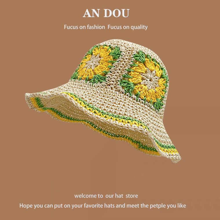 Весенне-летняя милая соломенная шляпа с диким плетением, женская солнцезащитная шляпа для моря, солнцезащитный крем для рыбалки, шляпа с большими полями, показывающая лицо, маленькая шляпа-горшок, прилив