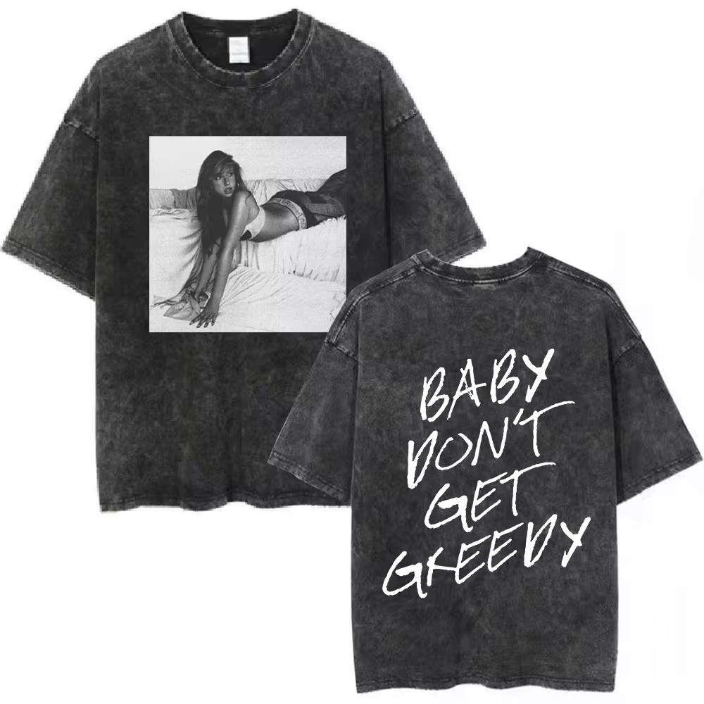 Трендовая футболка Tate Mcrae Greedy Album Tour Merch для мужчин и женщин, винтажная потертая футболка с коротким рукавом, свободный повседневный топ