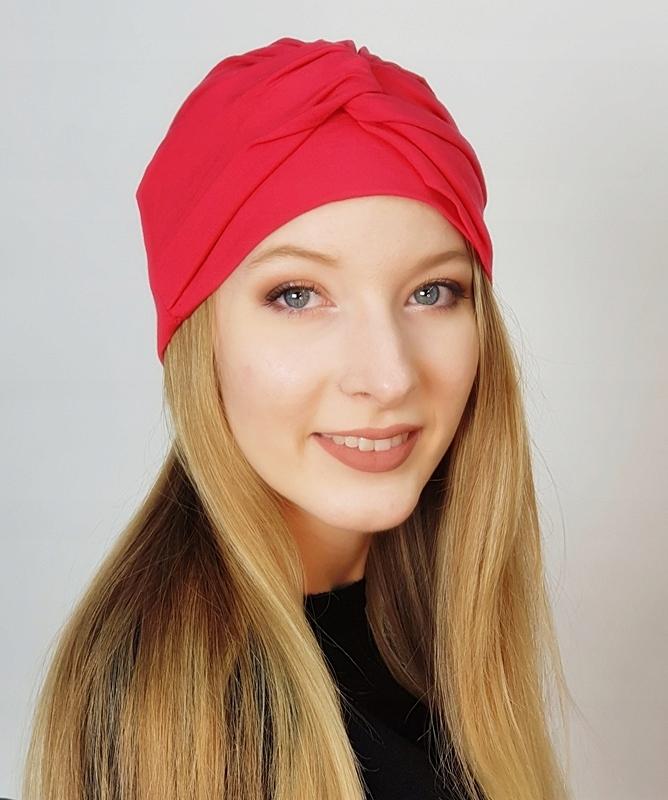 Malinowy Turban Sara 247 Czapka Marszczona Gładka Także Po Chemioterapii