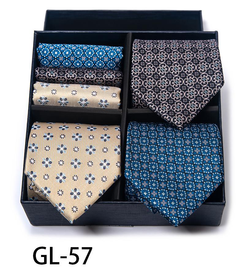 Men'S Gift Box Set Tie Fashion Business Net Color Jacquard Tie Square Scarf
