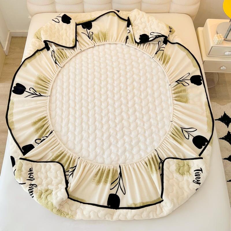 New Soybean Antibacterial Class a Milk Fiber Fitted Sheet Quilted Bedspread Non-Slip Household Dustproof Protective Cover Thickened Mattress