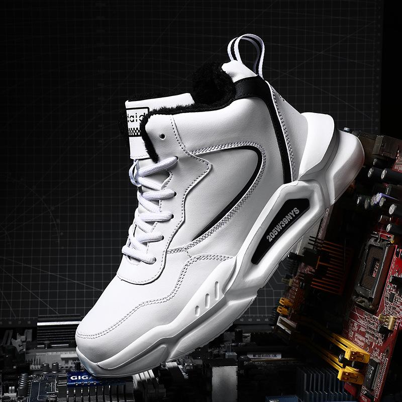 Зимние бархатные спортивные кроссовки с высоким верхом мужские большого размера теплые две хлопковые обуви пара универсальные повседневные туфли детские