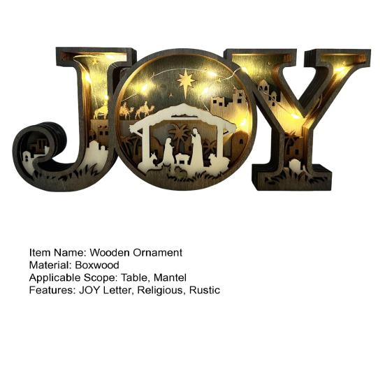 Nativity Scene Ornament Wooden JOY Letter Tabletop Decoration Rustic Religious Table Mantel
