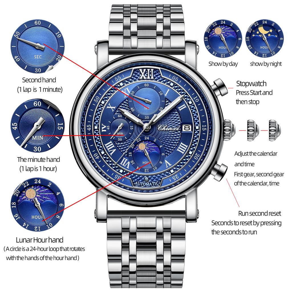 CHENXI NEW Men's Watch Luxury Fashion Chronograph Date Quartz Watches Business Casual Stainless Steel 44mm Clock Male