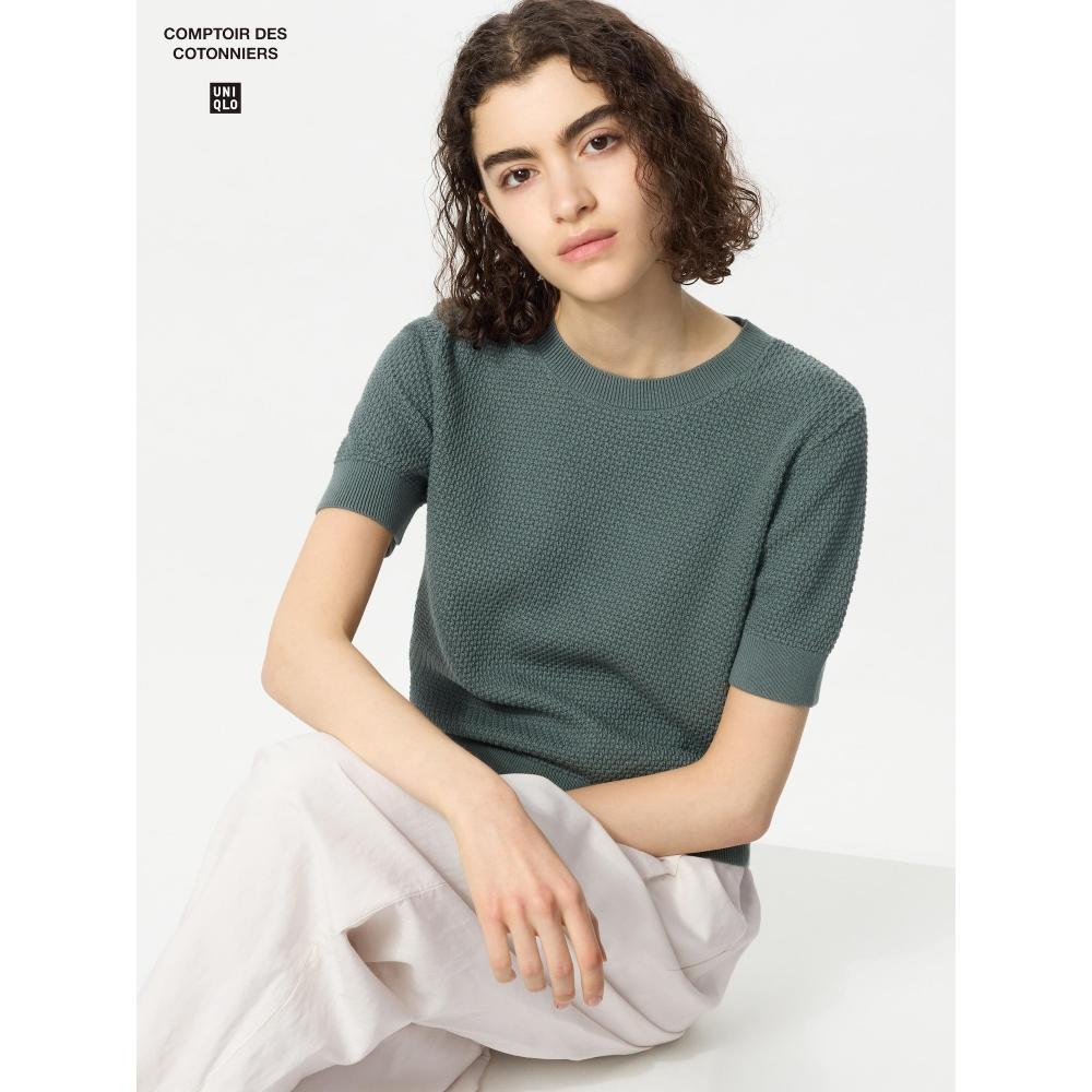 Uniqlo Хлопковый свитер с принтом попкорна с коротким рукавом 