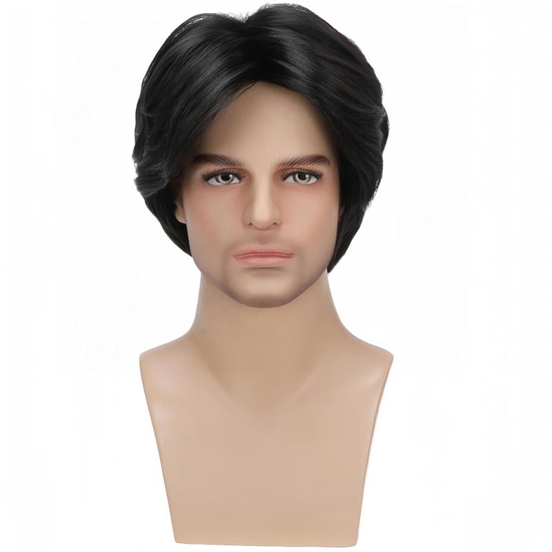 Synthetic Dark Brown Hair Natural Wig for Men Breathable Heat Resistant Cosplay Halloween Short Male Wig with Bangs