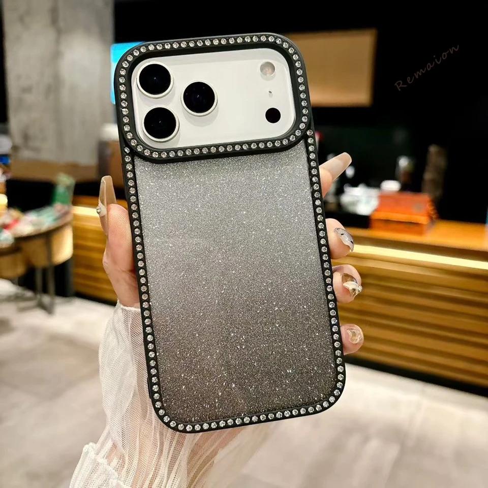 Cute Bling Glitter Diamond Phone Case for iPhone 13 12 11 14 15 16 17 Pro Max Air 16 15 14 Plus Clear Protector Shockproof Cover