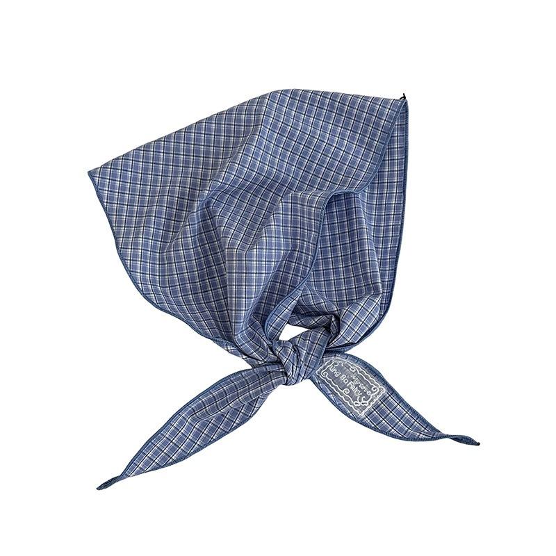 Silk Scarf High-end Sense Niche Design Sense Multi-functional Decorative Small Scarf Cotton and Linen Retro Plaid Headscarf Headband
