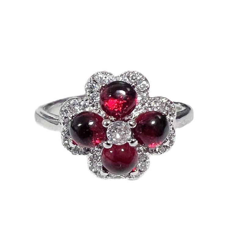 Niche Design Light Luxury High-End Four-Leaf Clover Open Ring Full Of Diamonds Micro-Inlaid Zircon Super Flash High-End Ring Woman
