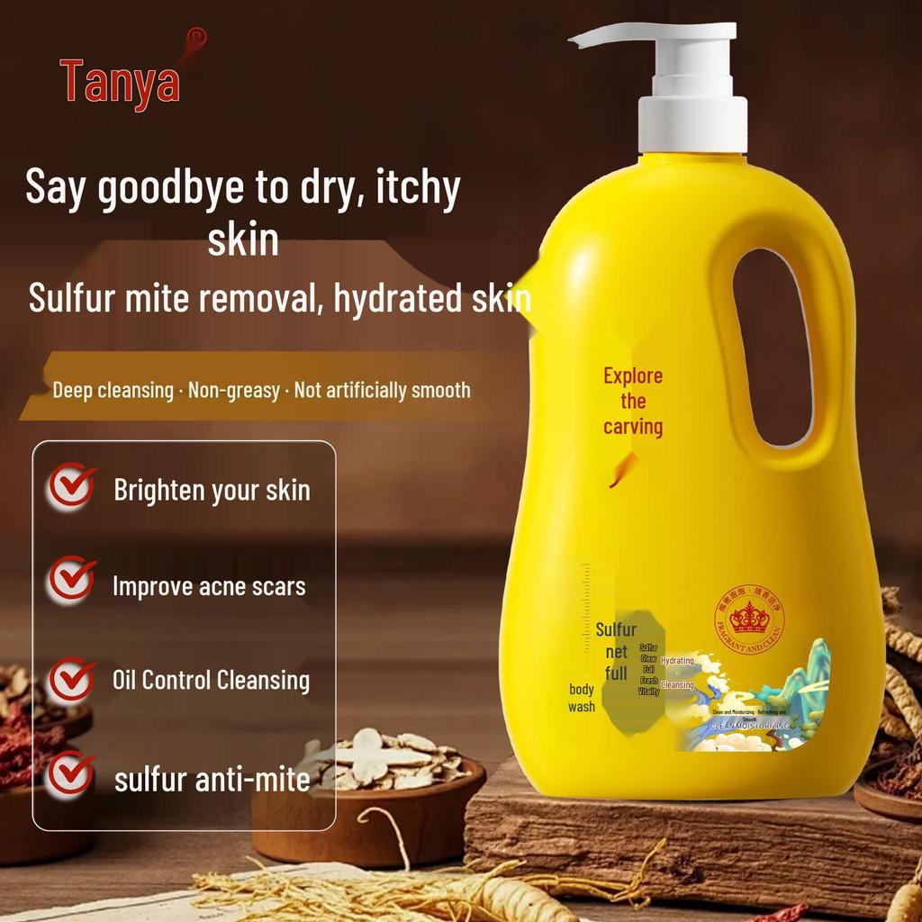 Tan Ya Mite Removal Shower Gel, 1L - Sulfur Cleansing Soap for Acne Scars, Refreshing & Super Large Capacity