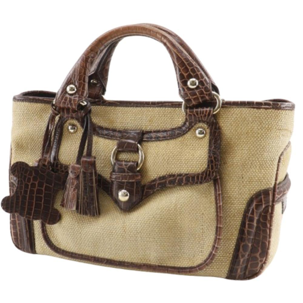 CELINE Boogie bag Handbag triomphe charm Brown straw/Embossed Leather Women Used