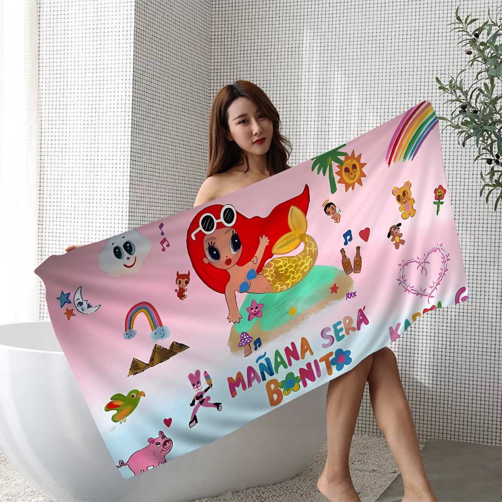 Karol G Female Singer Beach Towels Shower Towel Sauna Travel Spa Microfiber Quick Dry Gym Accessories Cute Room Decor