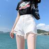 Women's Summer 2022 Ripped A-line Denim Shorts - Loose Fit, Raw Edge, Trendy Hot Girl Style