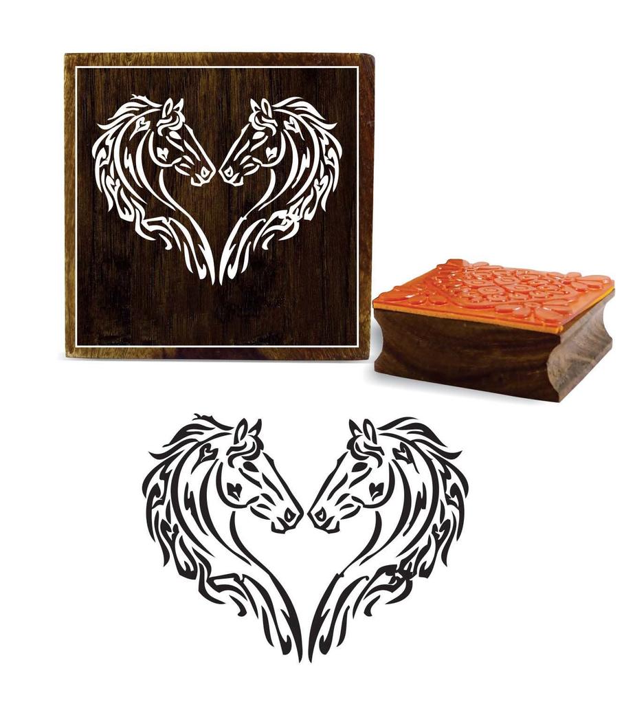 Printtoo Узор в виде головы лошади Квадратный коричневый деревянный резиновый штамп Scrap-booking-2 x 2