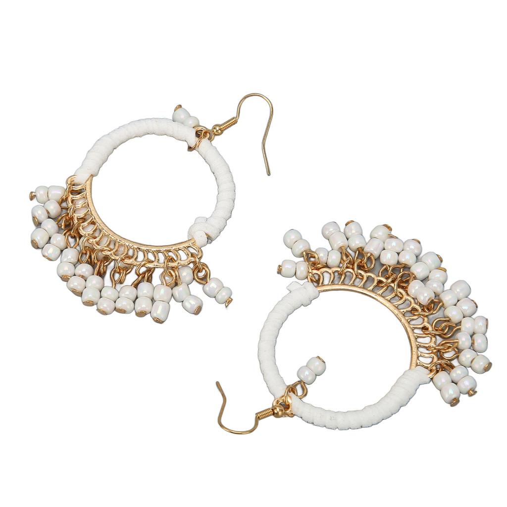 Women Beaded Tassel Earrings Stylish Alloy Long Hoop Beaded Dangle Earrings for Daily Wear Long Beaded Tassel Earrings