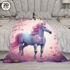1pc Soft & Cozy Flannel Blanket - Dreamy Unicorn Floral Fantasy Design with Pink & Purple Flowers, Light Blue Unicorn & Pastel F