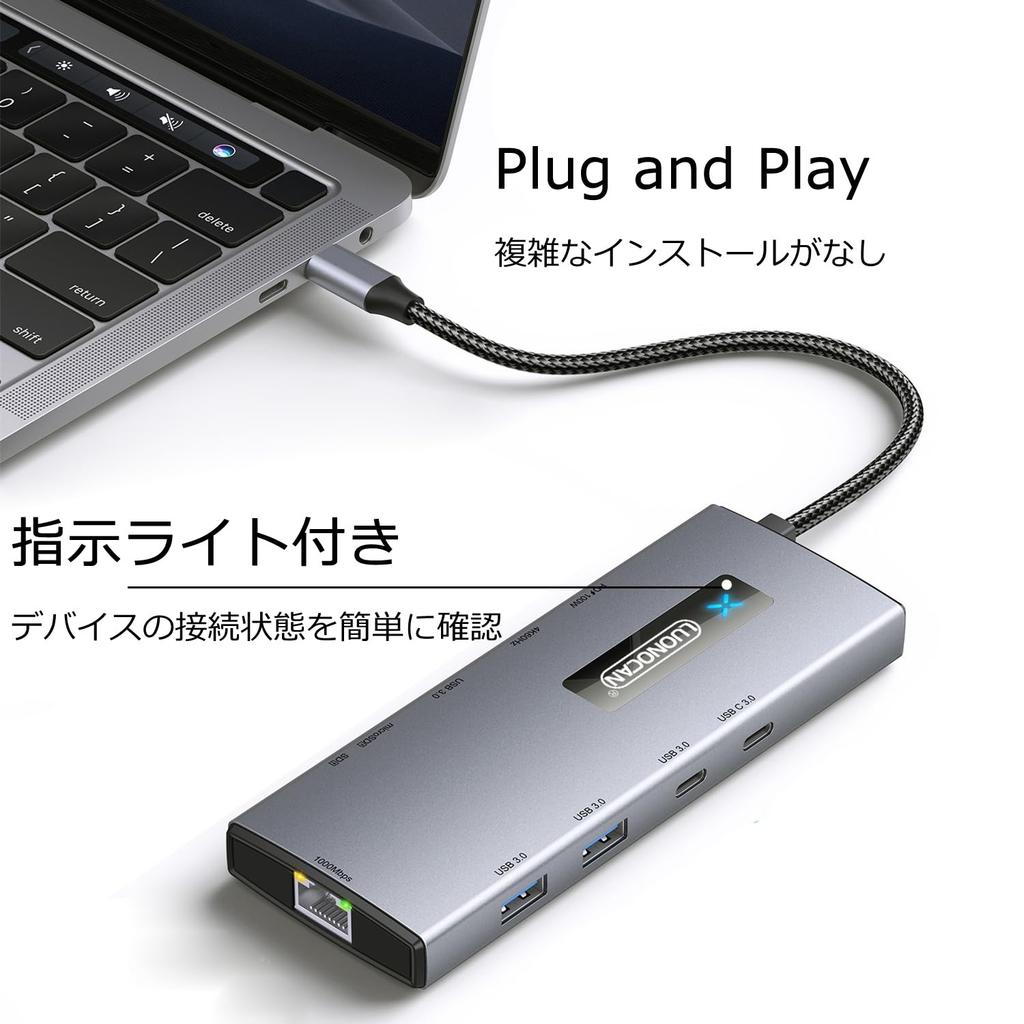 Hub 10in1 LUONOACN HDMI 4K60Hz USB 5Gbps Data Transfer Port Expansion PD Charging Compatible 1Gbps Ethernet Port with Micro Card Reader Type C Hub