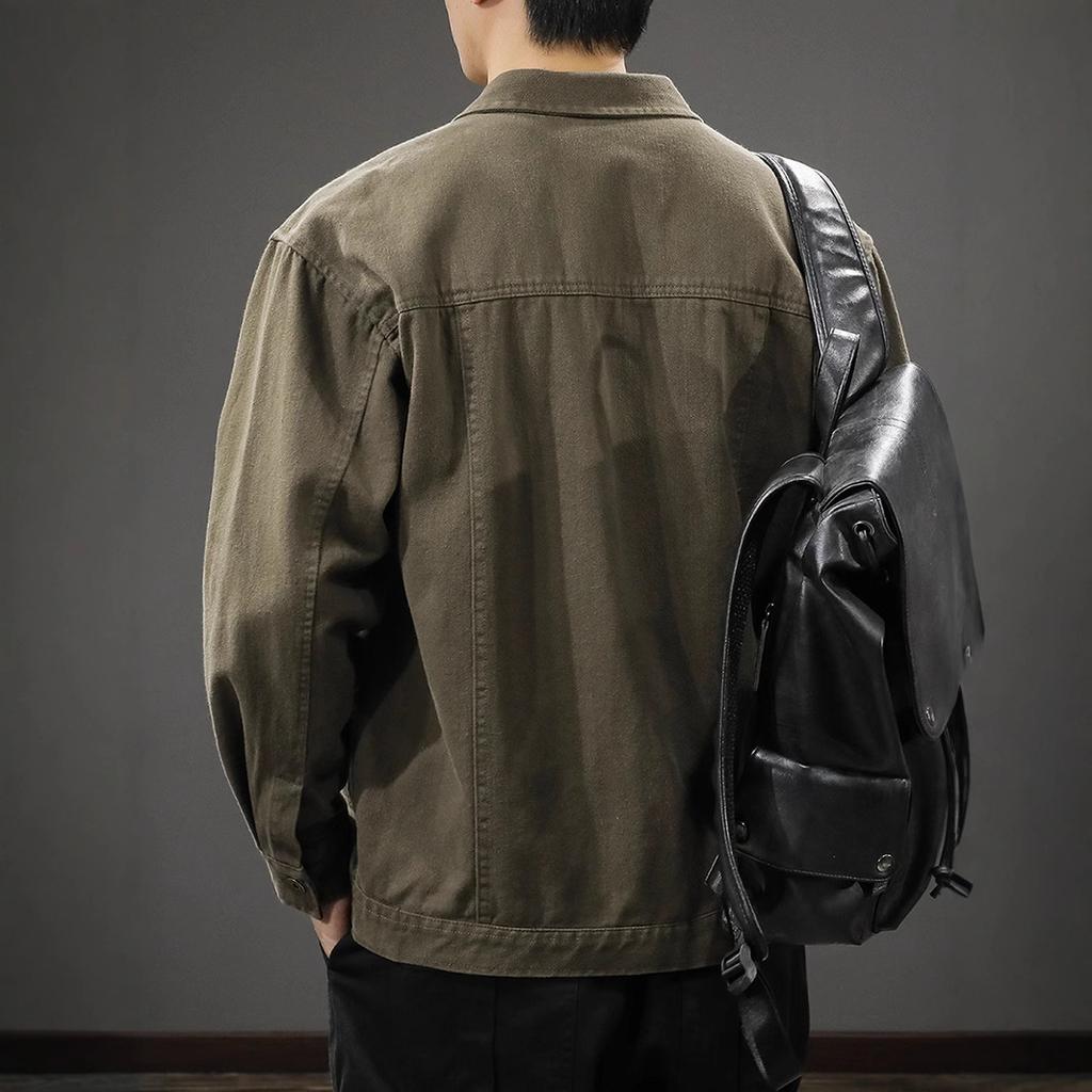 Top Cotton Tooling Jacket Men'S Loose Large Size Casual Lapel Shirt Jacket Tide