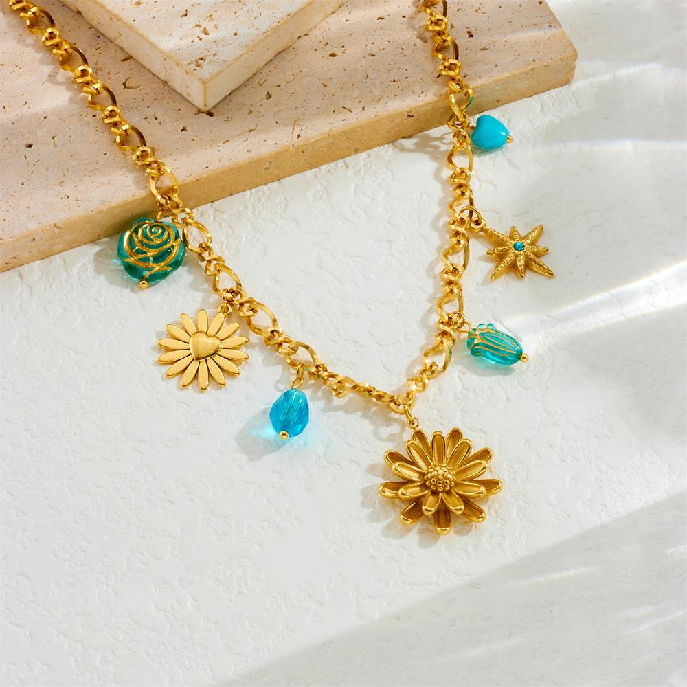 DIEYURO 316L Stainless Steel Golden Lotus Flower Butterfly Necklace Women Trend Non-Fading Clavicle Chain Jewelry Holiday Gift