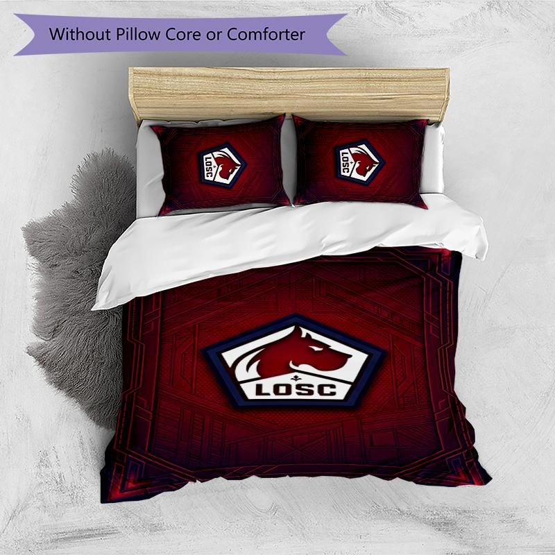 LOSC Lille FC Printed 3PCS Bedding Set Breathable Duvet Cover with Pillowcases Decorative Bed Linen for Bedroom Home