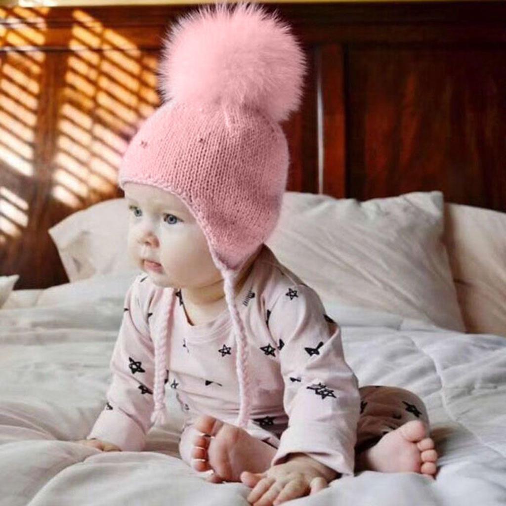 Newborn Infant Kids Baby Boy Girls Cute Pearl Hats Hair Ball Earbud Pearl Crochet Winter Warm Knit Hats Cap