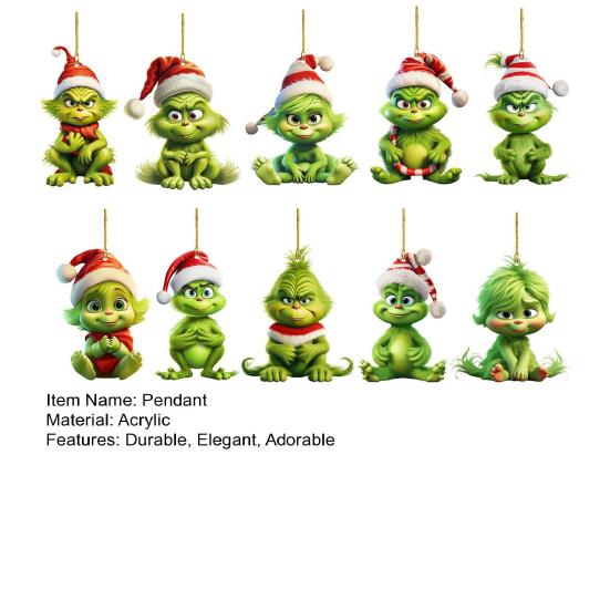 10 шт. Рождественские елочные украшения акриловые милые зеленые эльфы кукольные подвески праздничные подвесные украшения для окна автомобиля стены