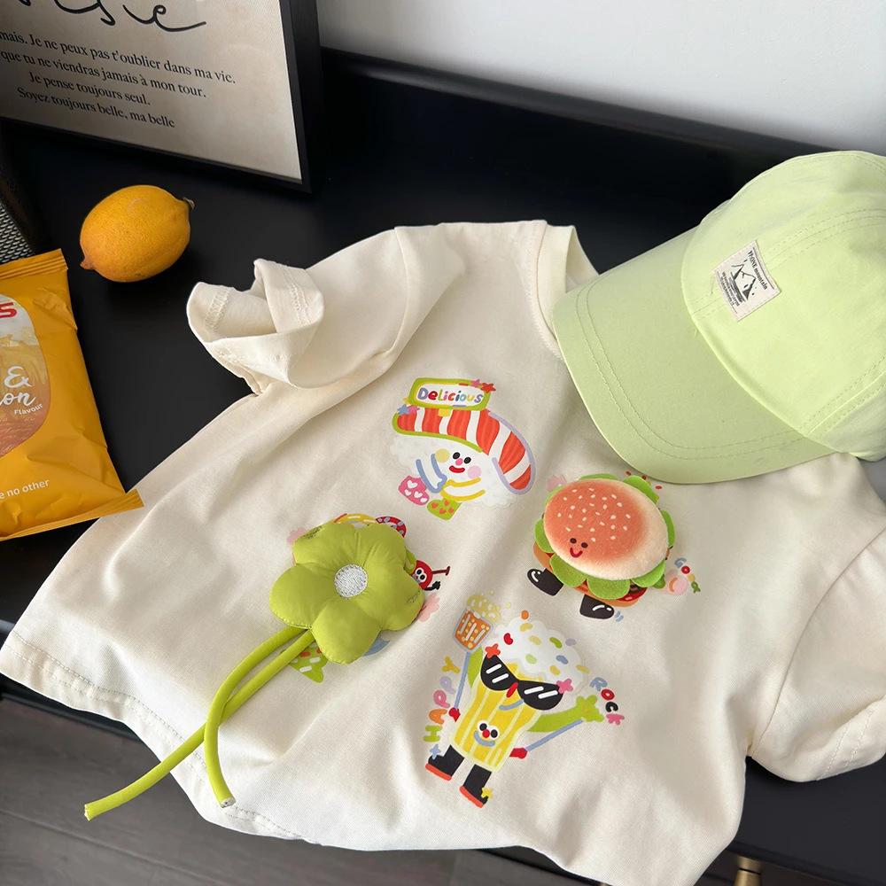 3D Hamburger Doll Children's Cotton Summer T-Shirt - Cute, Loose Fit, Short Sleeve