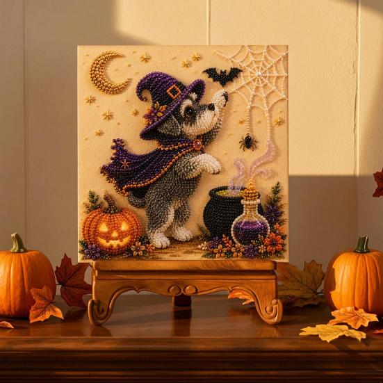 Unique Handmade Gift Idea Halloween Faux Pearl Painting Kit, Puppy Ghost 3D Art Craft Stress Relief for Adults Beginners, Home Wall Decor, DIY