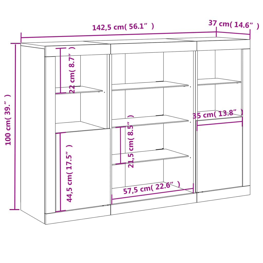 Sideboards with LED Lights 3 pcs Grey Sonoma Particleboard