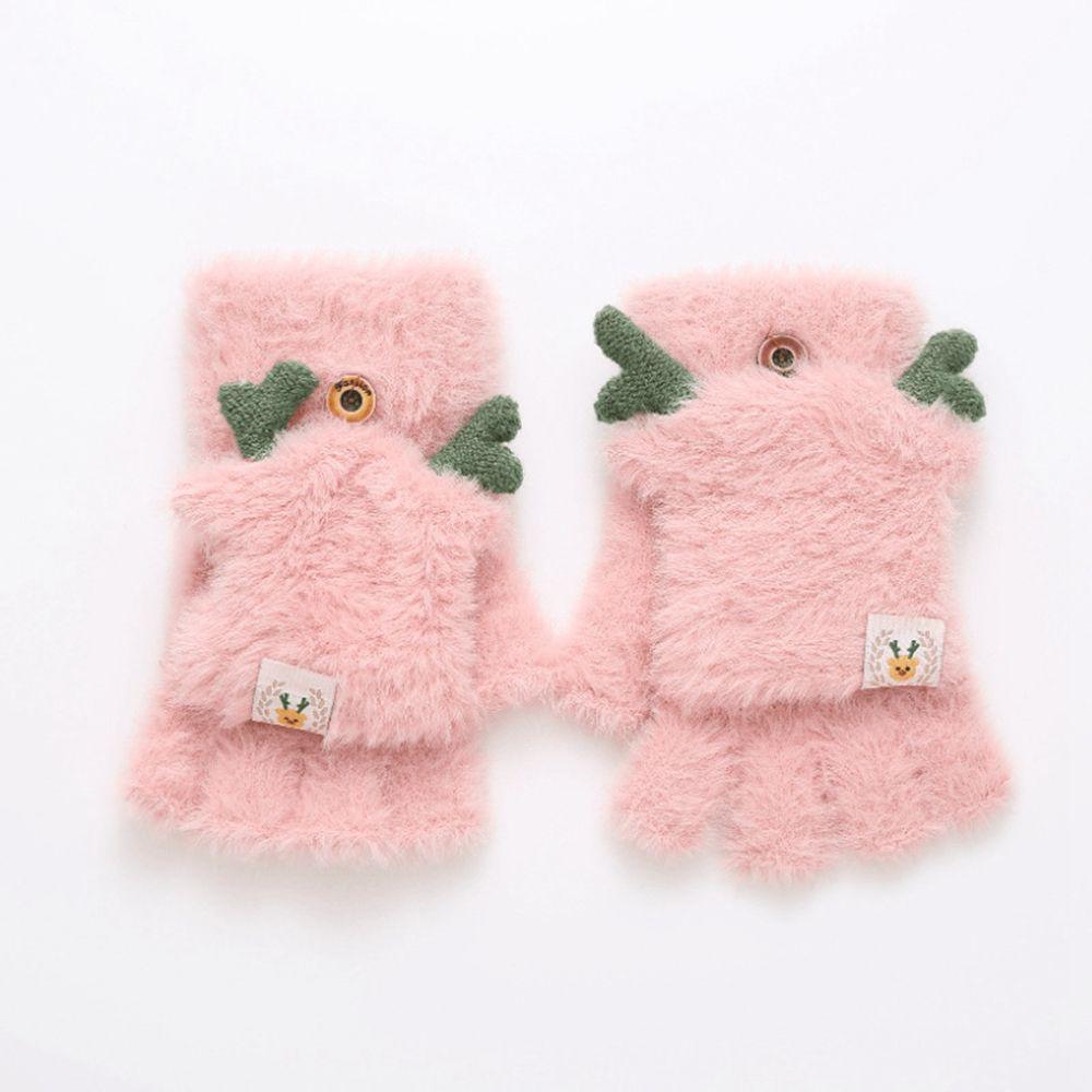 Autumn And Winter Antlers Flip Mittens Female Gloves Christmas Wool Mittens Half-finger Gloves