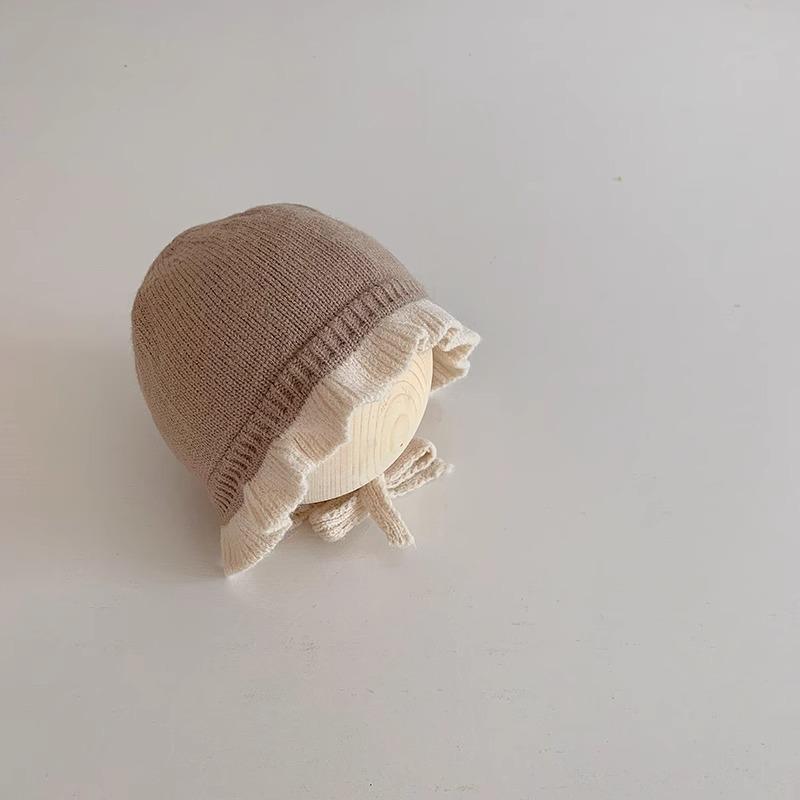 Autumn and winter baby lace wool hat girl baby toddler sweet bucket hat princess ear protector knitted hat