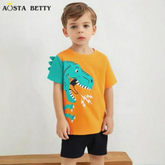 Летний комплект с принтом динозавров для мальчиков с коротким рукавом - Европейский и американский стиль