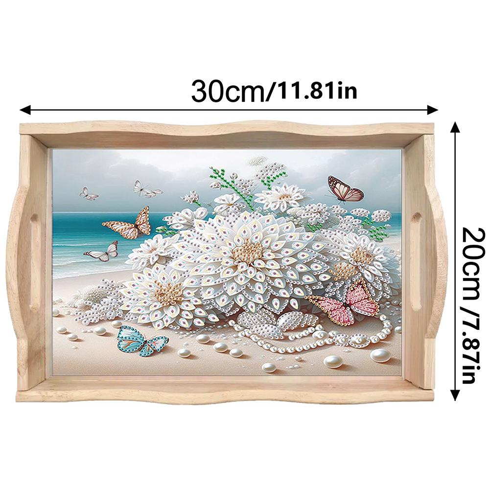 Деревянная обеденная тарелка с ручками, расписанная бриллиантами (Diamond Painting), Подставка для столовых приборов Art, Хорошо подходит для вечеринок или поднос для еды в постель