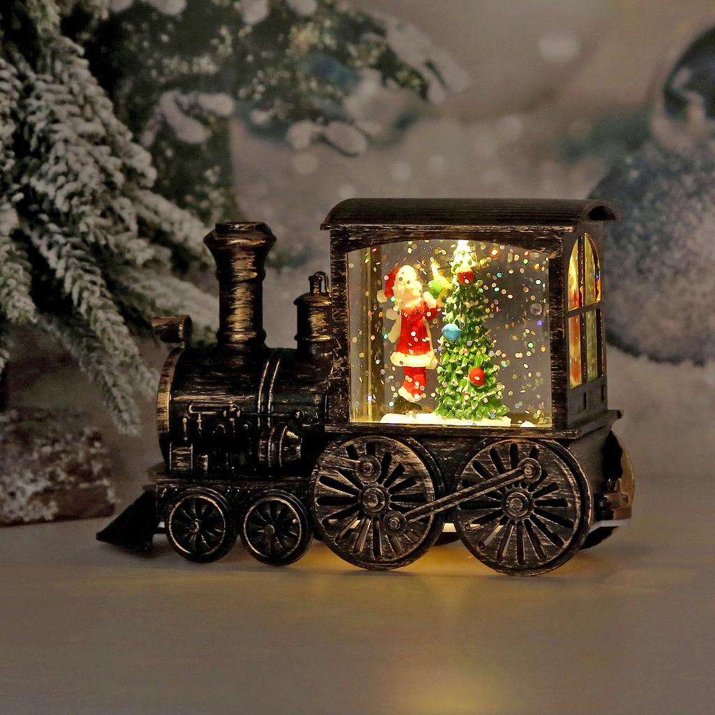 Christmas Train Luminous Water Filling Small Wind Light Desktop Ornament Scene Arrangement Props