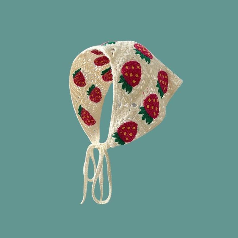 Вязаная ретро повязка на голову с полым треугольником, ромашка, клубника, ручная работа, вязаный крючком треугольный шарф, головной убор, ручной работы платок для головы