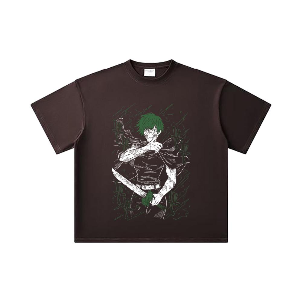 260 GSM Double Yarn 32 Count 100% Cotton Jujutsu Kaisen V10 Maki Print Unisex Heavy Cotton T Shirt