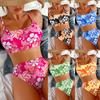 Женский купальник с принтом и открытой спиной, сексуальное бикини с высокой талией, двухсекционный пляжный костюм, купальные костюмы