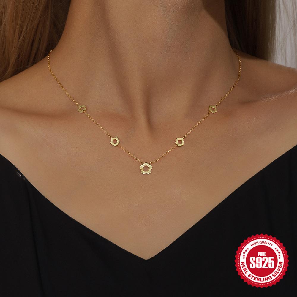 Мода S925 стерлингового серебра пятилепестковый цветок штабелированный носить штабелированный классический универсальный дамы ключицы ожерелье для женщин