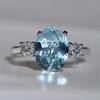 Hecheng High-End Blue Gem Aquamarine Egg-Shaped Ring