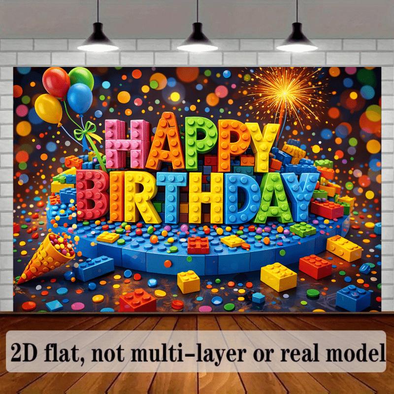 1 pair, 2D flat, birthday party backdrop, block theme, with "Happy Birthday" block letter design, for birthday celebrations, wsj