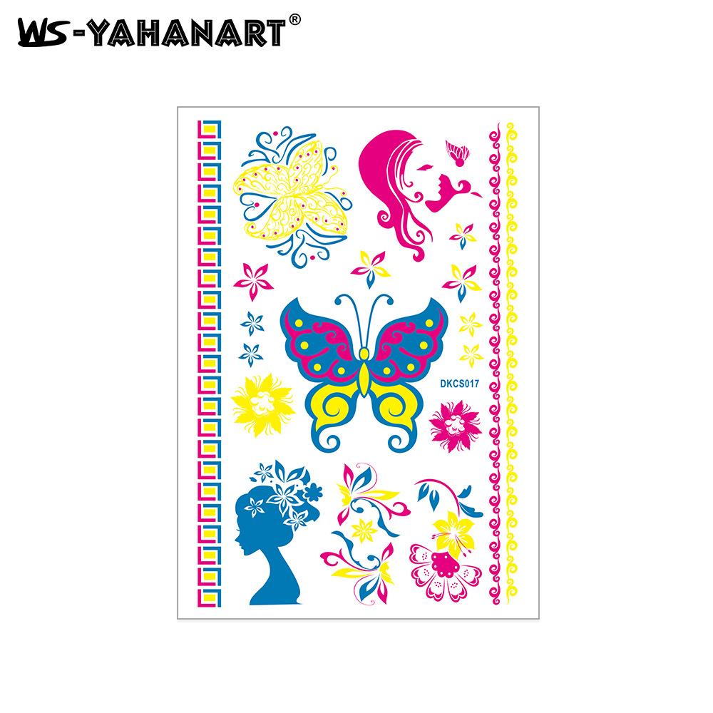 Креативная флуоресцентная наклейка-татуировка на руку с цветком, водонепроницаемая наклейка-татуировка на руку с пером