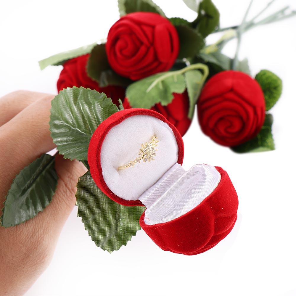 Romantic Storage Earring Engagement Pendant Red Velvet Necklace Wedding Ring Gift Jewelry Rose