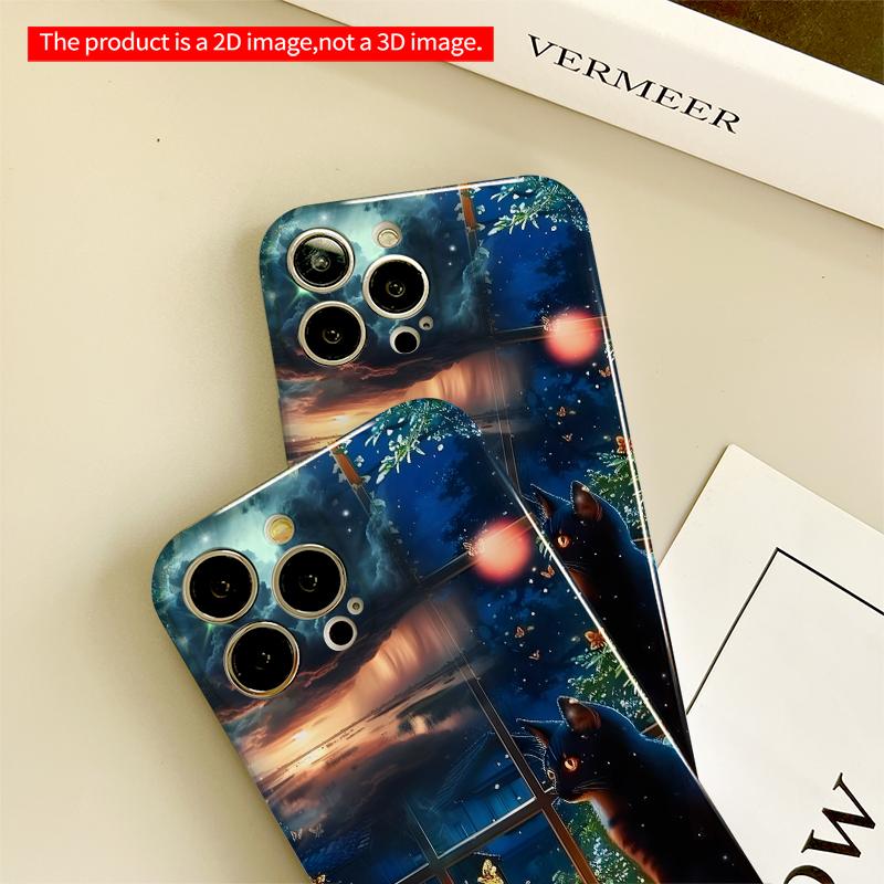 2DFlat Midnight Cat Gazing at Celestial Window All inclusive film hard iPhone case, compatible with iPhone 18 Pro Max 17 16 15 14 13 12 11