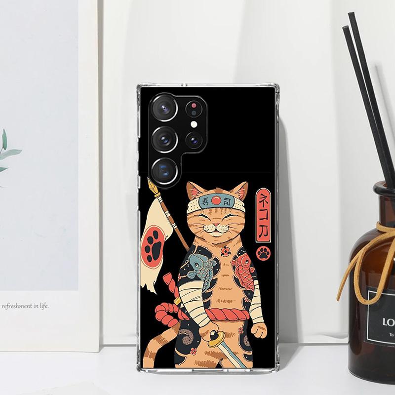 Ramen Sushi Samurai Tattoo Cat Phone Case For Samsung Galaxy S26 S25 Edge S24 FE S23 S22 Ultra S21 Plus S20 + Art Fundas Back Co
