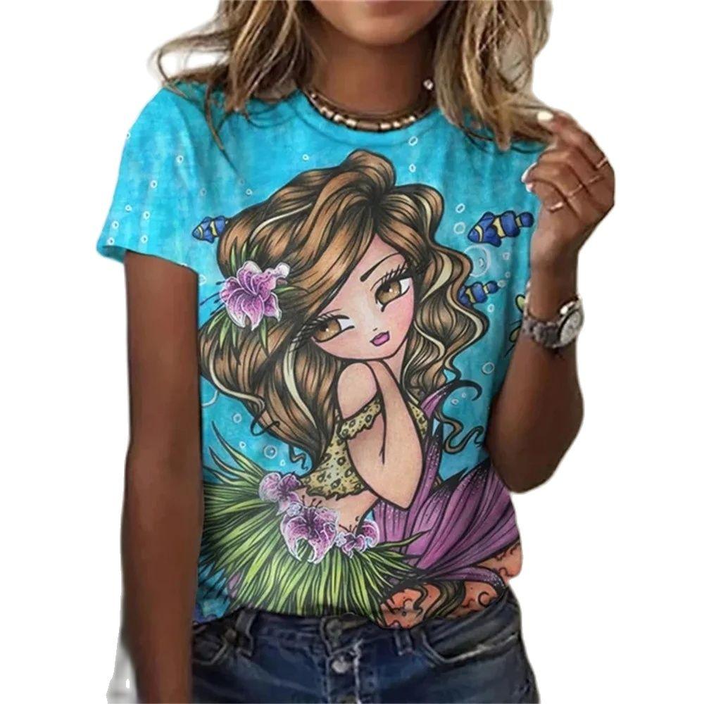 Русалка с пляжным принтом, 3D классическая простая краска, забавный узор, повседневная женская футболка, летняя модная женская футболка с короткими рукавами в стиле хип-хоп