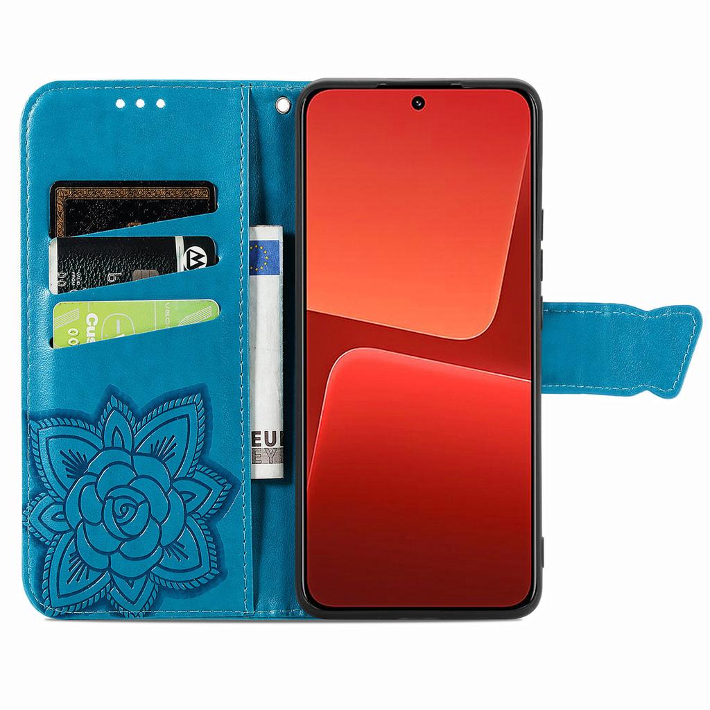 Cell Phone Case for Xiaomi 13 5G,PU Leather Wallet Imprinted Butterfly Pattern Stand Phone Cover