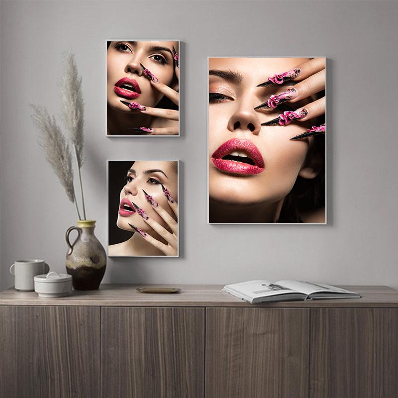 Мода Женщина в Маске Модель Красота Макияж Дизайн Ногтей Плакат Абстрактное Искусство Живопись Настенная Картина Украшение Дома Спальня HD Печать