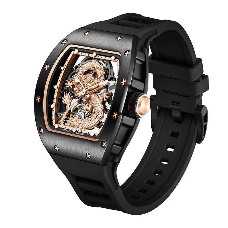 Dragon Casual Watch Elegant Automatic Mechanical Timepiece Coated Crystal Dial Matador Cyberpunk Stainless Collector's Edition